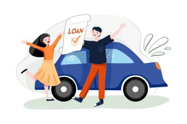 A joyful couple celebrating their approved car loan.